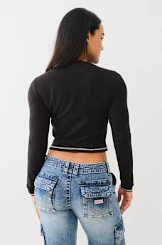 CRYSTAL CONTRAST STITCH LONG SLEEVE BABY TEE, image 2