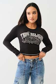 CRYSTAL CONTRAST STITCH LONG SLEEVE BABY TEE, image 1