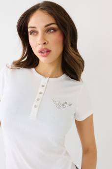  CRYSTAL HORSESHOE WING RIB HENLEY TOP