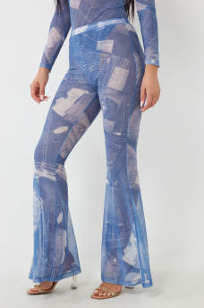 JEAN GRAPHIC PRINT MESH FLARE PANT, image 5