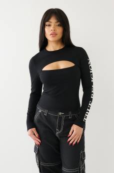 Branded Cutout Long Sleeve Top, image 3