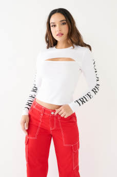 Branded Cutout Long Sleeve Top, image 3