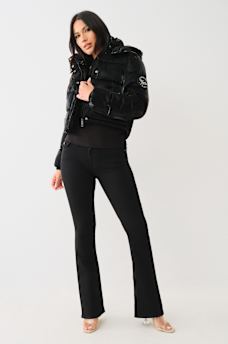 FAUX PATENT LEATHER HOODED PUFFER JACKET , image 2
