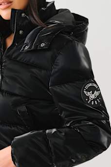 FAUX PATENT LEATHER HOODED PUFFER JACKET , image 4