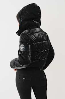FAUX PATENT LEATHER HOODED PUFFER JACKET , image 5