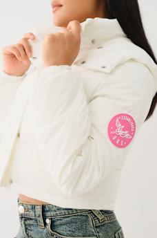 FAUX PATENT LEATHER HOODED PUFFER JACKET , image 2