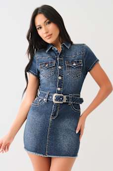 BELTED DENIM WESTERN MINI DRESS