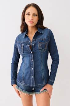 FITTED WESTERN DENIM SHIRT, image 1
