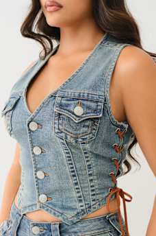 LACE UP DENIM VEST, image 1