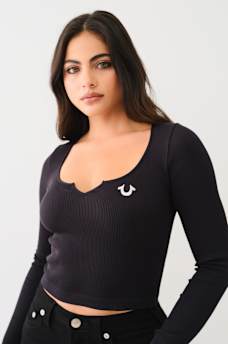 SEAMLESS NOTCH LONG SLEEVE TOP, image 1