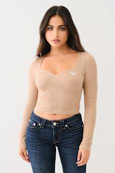 SEAMLESS NOTCH LONG SLEEVE TOP, image 1