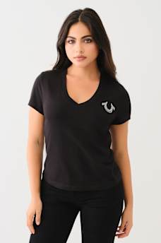 CRYSTAL HORSESHOE V NECK TEE, image 2