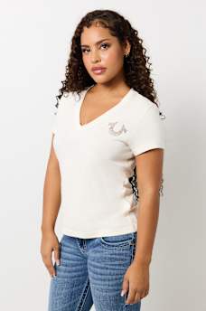 CRYSTAL HORSESHOE V NECK TEE, image 2