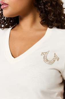 CRYSTAL HORSESHOE V NECK TEE, image 4