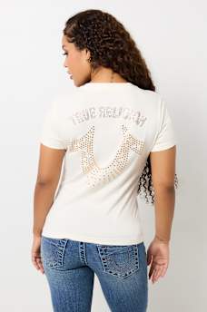 CRYSTAL HORSESHOE V NECK TEE, image 5