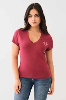 CRYSTAL HORSESHOE V NECK TEE, image 2