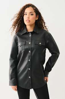 FAUX LEATHER EMBOSSED LOGO SHACKET, image 3