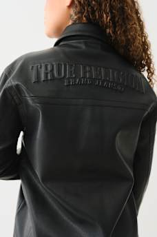 FAUX LEATHER EMBOSSED LOGO SHACKET, image 4