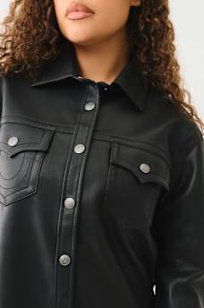 FAUX LEATHER EMBOSSED LOGO SHACKET, image 5