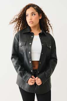FAUX LEATHER EMBOSSED LOGO SHACKET, image 1