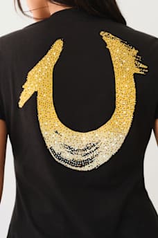 CRYSTAL OMBRE HORSESHOE V NECK TEE, image 4