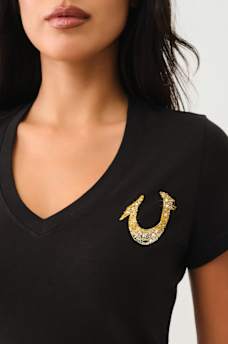 CRYSTAL OMBRE HORSESHOE V NECK TEE, image 5