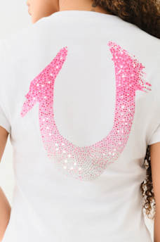 CRYSTAL OMBRE HORSESHOE V NECK TEE, image 4
