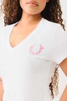 CRYSTAL OMBRE HORSESHOE V NECK TEE, image 5