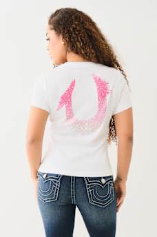 CRYSTAL OMBRE HORSESHOE V NECK TEE, image 1