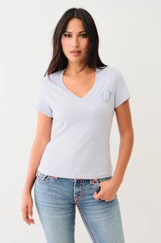 CRYSTAL OMBRE HORSESHOE V NECK TEE, image 2