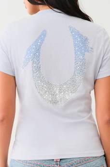 CRYSTAL OMBRE HORSESHOE V NECK TEE, image 4