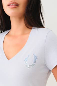 CRYSTAL OMBRE HORSESHOE V NECK TEE, image 5