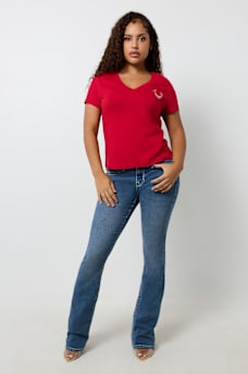 CRYSTAL OMBRE HORSESHOE V NECK TEE, image 3