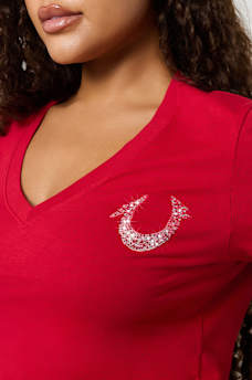 CRYSTAL OMBRE HORSESHOE V NECK TEE, image 4