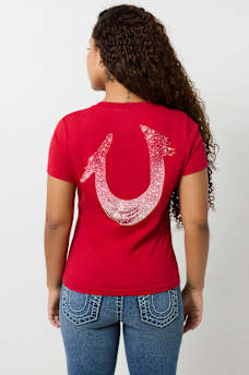 CRYSTAL OMBRE HORSESHOE V NECK TEE, image 5