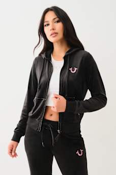 VELOUR LUREX BIG T ZIP HOODIE, image 2