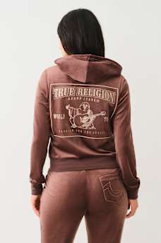 VELOUR LUREX BIG T ZIP HOODIE, image 1