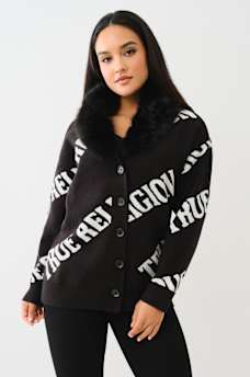 FUR TRIM LOGO CARDIGAN, image 1