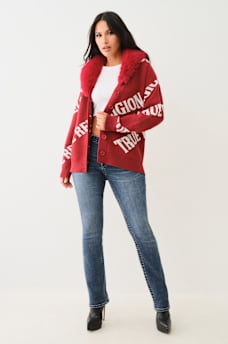 FUR TRIM LOGO CARDIGAN, image 2