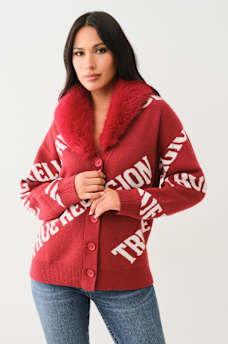 FUR TRIM LOGO CARDIGAN, image 3
