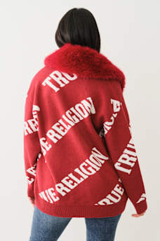 FUR TRIM LOGO CARDIGAN, image 4