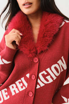 FUR TRIM LOGO CARDIGAN, image 5