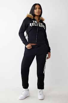 FUR TRIM CLASSIC LOGO ZIP HOODIE, image 3