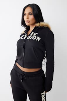 FUR TRIM CLASSIC LOGO ZIP HOODIE, image 4