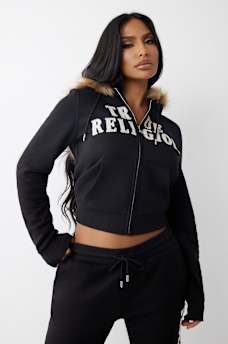 FUR TRIM CLASSIC LOGO ZIP HOODIE, image 5