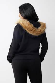FUR TRIM CLASSIC LOGO ZIP HOODIE, image 6