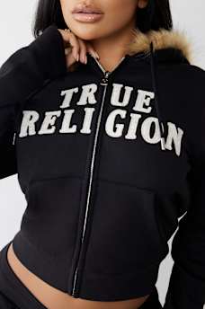 FUR TRIM CLASSIC LOGO ZIP HOODIE, image 1