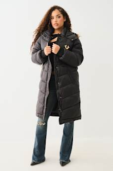 FUR TRIM HOODED LONGLINE PUFFER JACKET, image 2