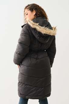 FUR TRIM HOODED LONGLINE PUFFER JACKET, image 3