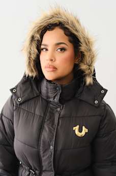 FUR TRIM HOODED LONGLINE PUFFER JACKET, image 6